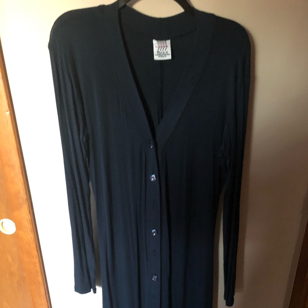 Long navy blue button down cardigan